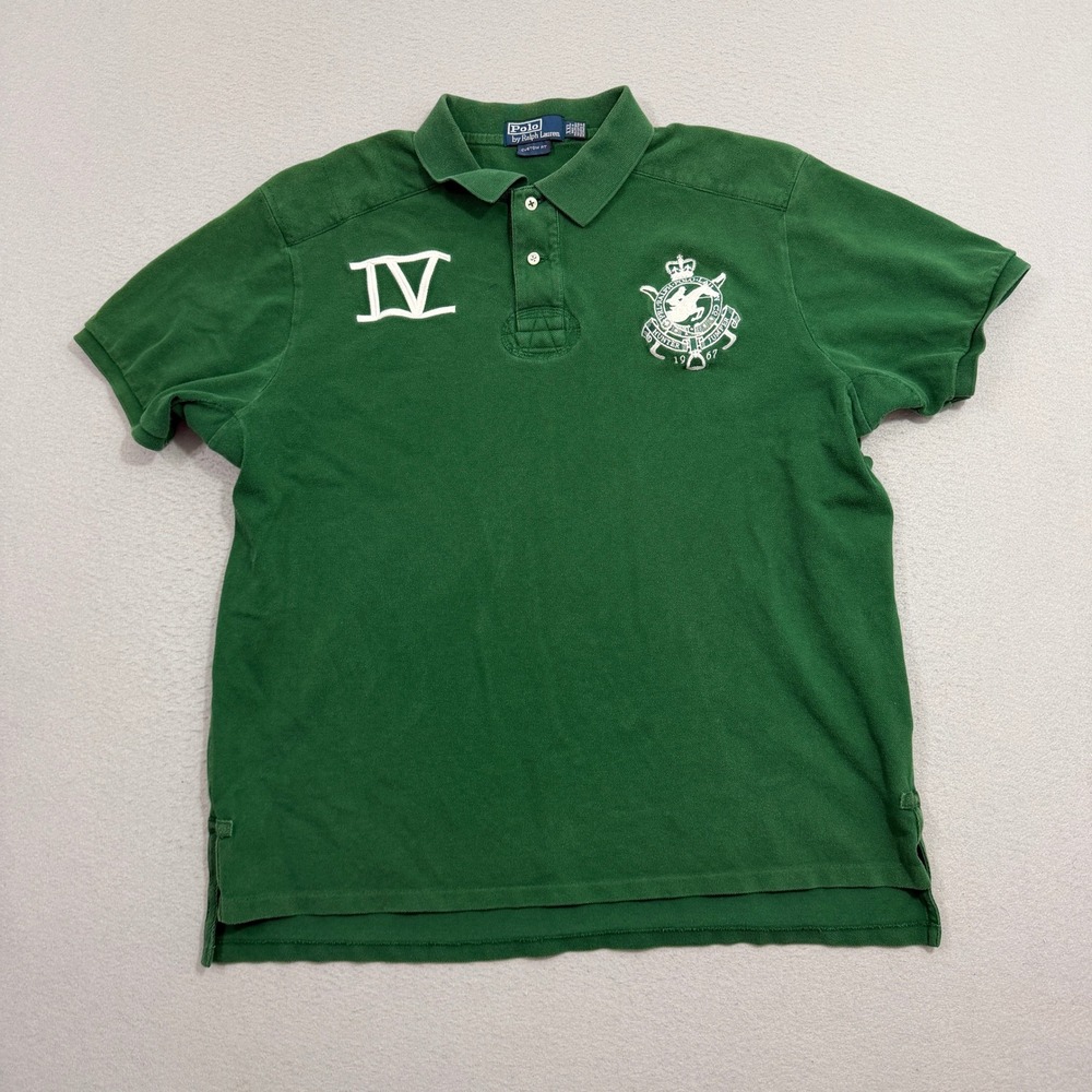 Vintage Polo Ralph Lauren Polo Shirt XXL Green Custom Fit Crest IV Embroidered